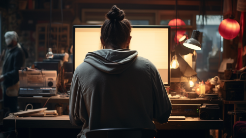Man with Man Bun Working in Empty Studio