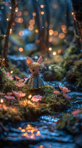 Baby piglet in enchanted forest