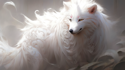 Enchanting dog with multiple tails and three eyes