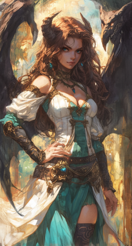 Exotic enchantress with evil smile and Nordic background