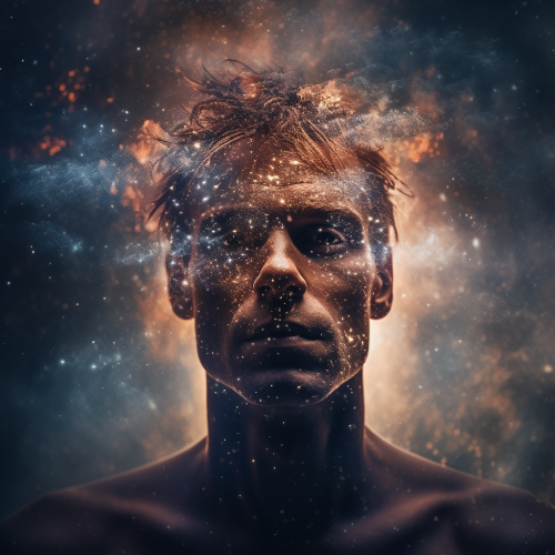 Remarkable double exposure portrait of a male in a cosmic universe Remarkable double exposure portrait of a male in a cosmic universe
