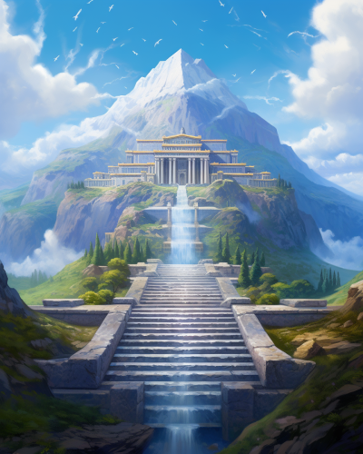 Stunning mountain with ancient Greek temple