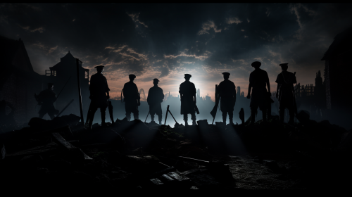Silhouettes of historical laborers and soldiers Silhouettes of historical laborers and soldiers