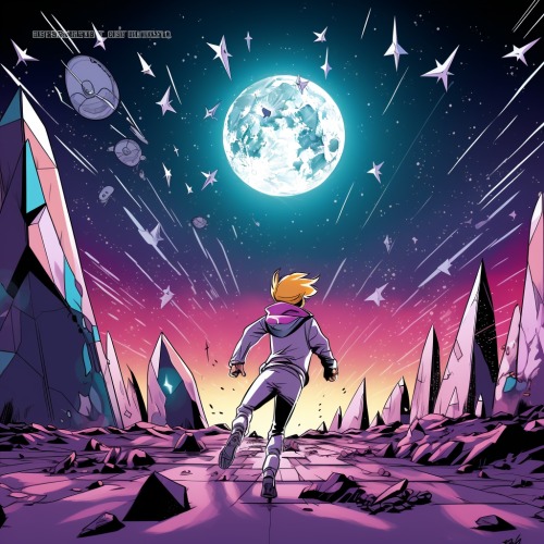 Comic book style depiction of Ethereum going to the moon