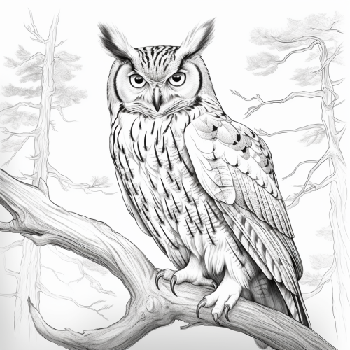 Black and white coloring page of a Eurasian Eagle-Owl