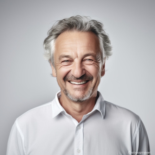 Smiling middle-aged European man in a celebrity portrait