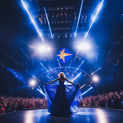 Stereotypical Eurovision singing on stage