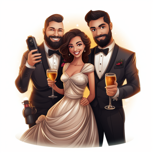 Event planner, makeup artist, and photographer toasting success Event planner, makeup artist, and photographer toasting success