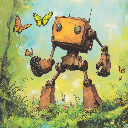 Explorer Robot enjoying butterfly garden