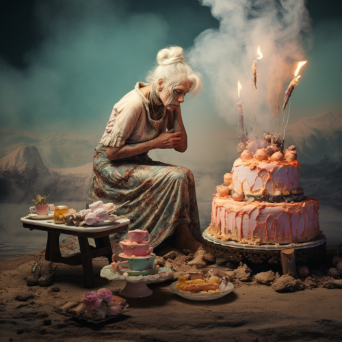 Woman enjoying her 80th birthday cake