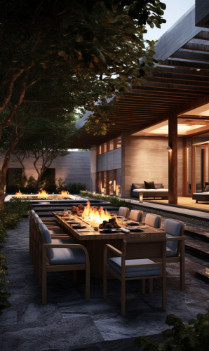 Exterior Dining Space with Fire Pit