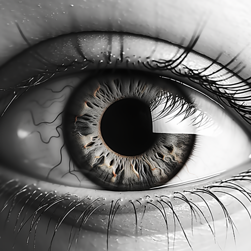 Close up of eye iris in black and white