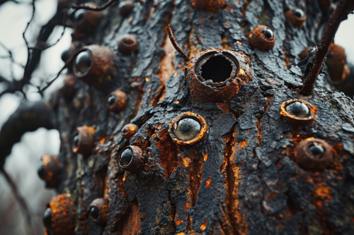 Creepy eyes tree made of rusted metal