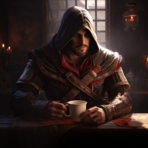 Ezio Auditore drinking coffee