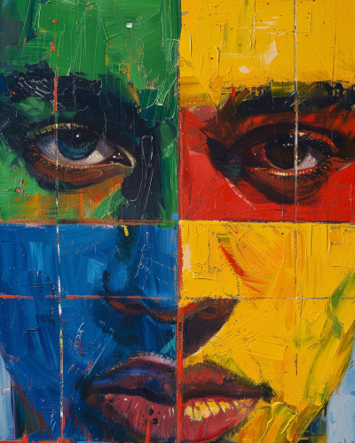 Colorful face close-up portrait divided