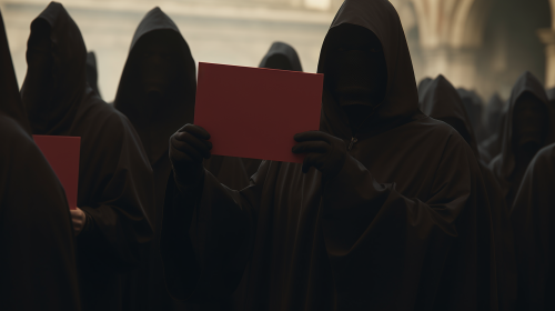 Faceless Hooded Mob Protesting Signs