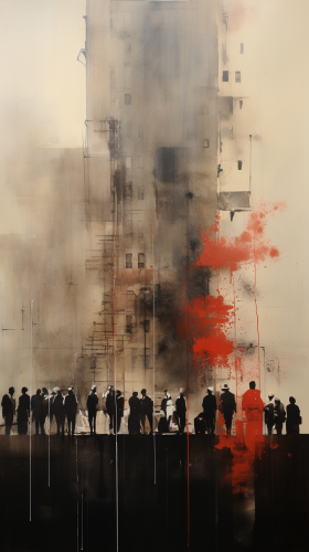 Faded painting of city officials observing dance