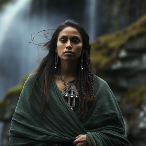 Fair Skinned Māori Woman with Greenstone Necklace at Waterfall