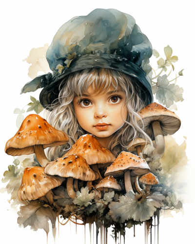 Cute baby fairy on mushrooms
