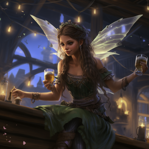 Fairy Druid Drinking Ale in Tavern
