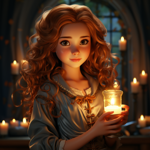Charming fairy tale character with a candle