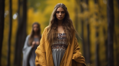 Young women in fall forest