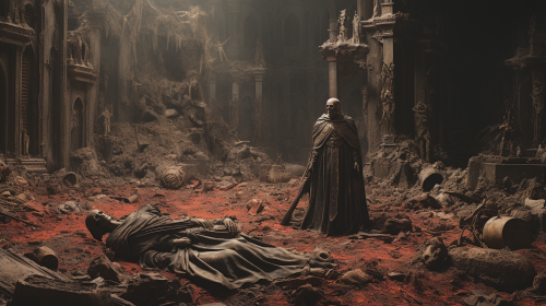 Ruins of a fallen god in dark ages