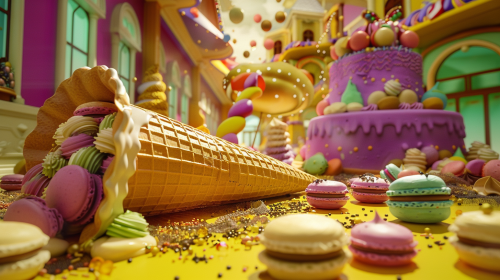 Huge ice cream cone falling over sweets Huge ice cream cone falling over sweets