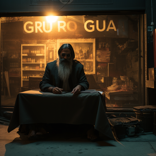 Deceptive false modern guru in urban noir