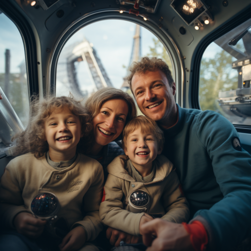 Family dressed as astronauts inside train Paris Family dressed as astronauts inside train Paris