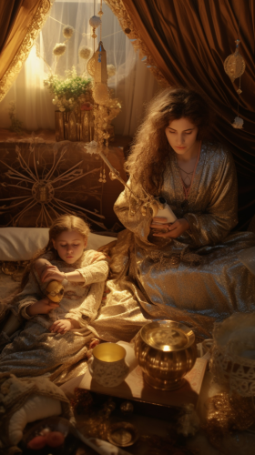 Family sleepover scene with Queen Maria Eleonora
