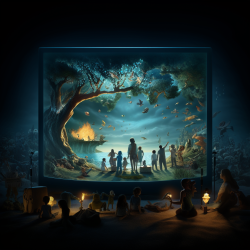 Family enjoying trip with projector