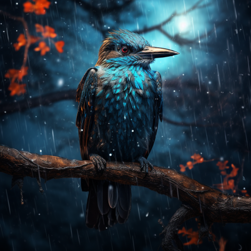 Close-up of Fantastic Bird on Tree Branch