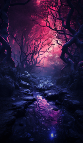 Enchanting forest with purple hues
