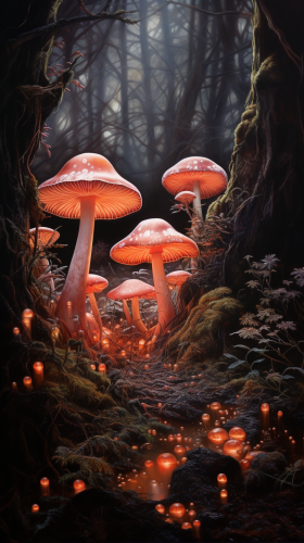 Hyper realistic pinky orange mushrooms