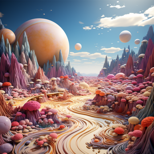 Colorful planet with imaginary friends