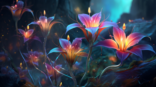 Colorful fantasy alien flowers in vibrant bloom Colorful fantasy alien flowers in vibrant bloom