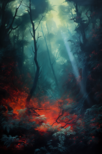 Vivid fantasy forest close-up painting