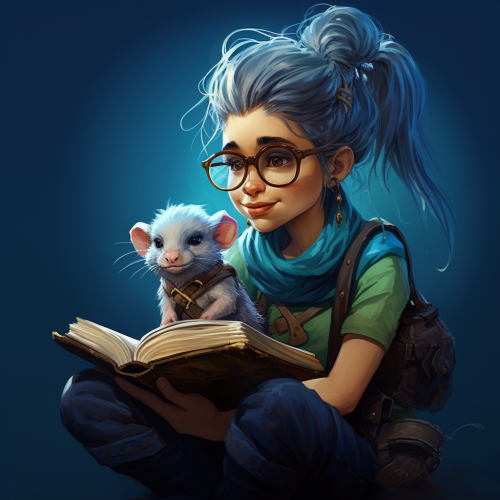 Female adventurer librarian with a ferret