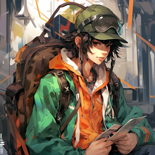 Fantasy Male Character in Green and Orange Attire