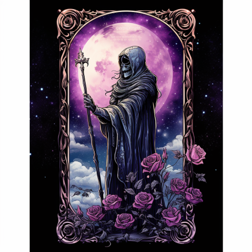 Grim Reaper with Purple Rose on Tarot Card