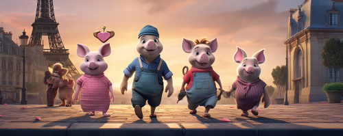 Cartoon pigs celebrating farewell party