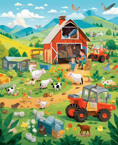 Colorful farm puzzle game illustration