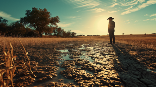 Farmer witnessing dry, arid land Farmer witnessing dry, arid land