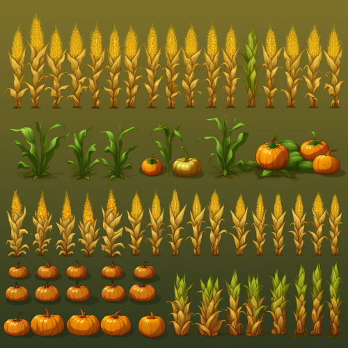 Various crops on farming game sprite sheet