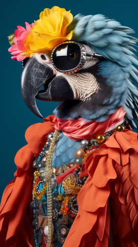 Fashionable parrot with statement accessory