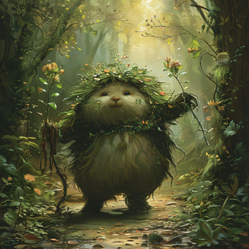 Little wood sprite in green outfit