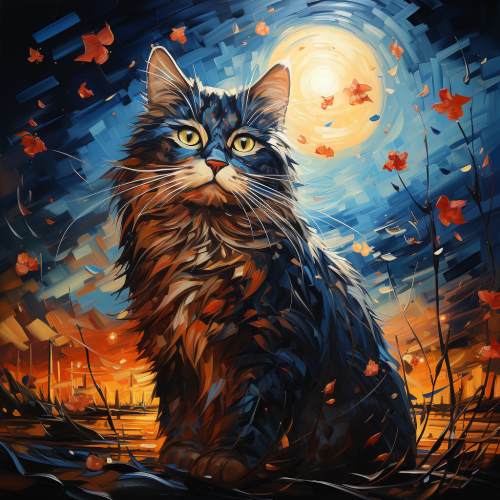 Fat cat in Van Gogh-style painting