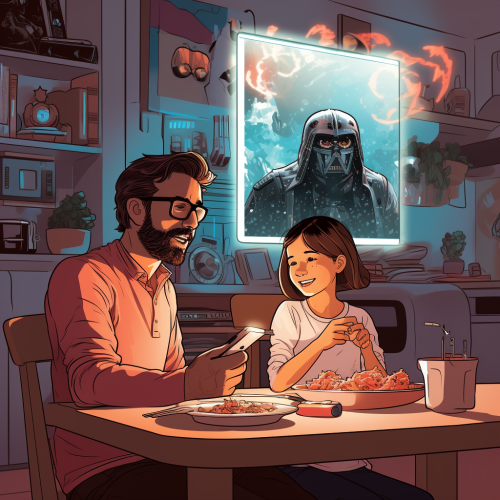 Father and Daughter Watching Star Wars Cartoon Father and Daughter Watching Star Wars Cartoon