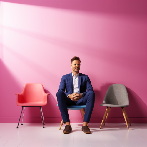 Father on Wooden Chair in Studio